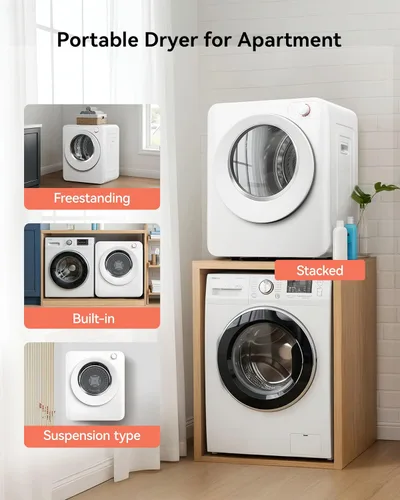 Vista 5 de Euhomy Secadora de ropa portátil, 1.5 pies cúbicos, secadora portátil de 850 W con tambor de acero inoxidable de carga frontal, 5 funciones