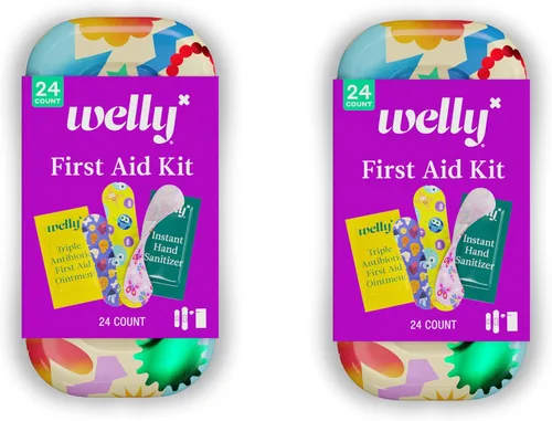 Welly Quick Fix, kit de primeros auxilios para llevar, vendajes surtidos, ungüentos y desinfectante de manos, vendajes de tres colores, paquete de 2