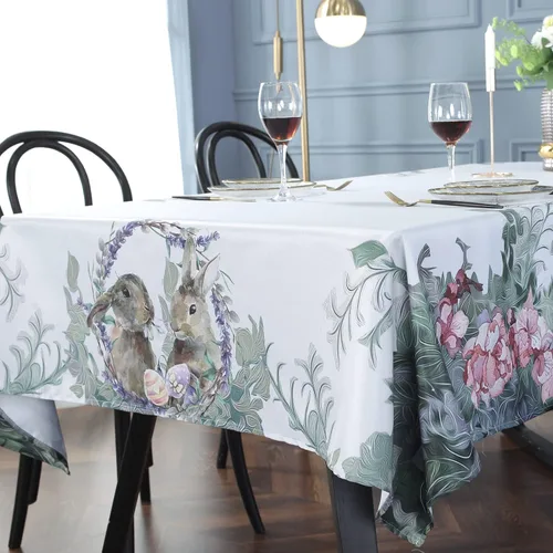 Vista 3 de SASTYBALE Mantel rectangular de Pascua de 52 x 70 pulgadas, resistente a las arrugas y a prueba de derrames, mantel de primavera, mantel de conejo
