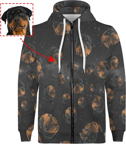 Vista 2 de POPCUSTOMS Sudadera con capucha personalizada con cremallera para hombre con bolsillo canguro