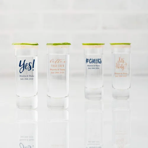 Vista 4 de WEDDINGSTAR Vaso de chupito personalizado de 2.5 oz de alto, impresión personalizable a todo color, 1 paquete (muestra)