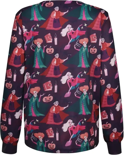 Vista 2 de Chamarras de uniforme médico para mujer, con estampado a presión, lindo patrón floral, manga larga, uniformes de enfermería