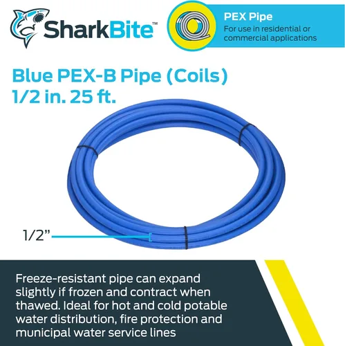 Vista 2 de SharkBite - Tubo de agua flexible PEX de 12 pulgada, azul, para tubería de agua potable, accesorios de fontanería de empuje para conectar, 25 pies