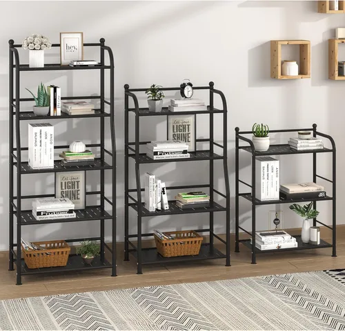 Vista 5 de 3 Tier Bathroom Storage Open Shelf Unit, Free-Standing Matte Metal Corner Rack Shelving for Kitchen, Living Room, Hallway (Matte Black, 3 Tier)