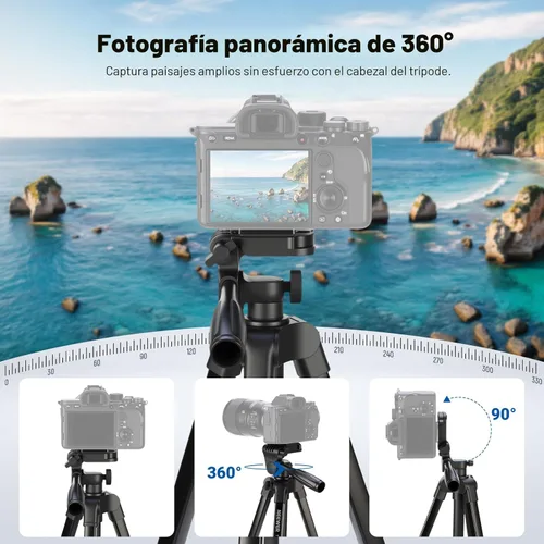 Vista 3 de NEEWER Versión de entrada trípode para teléfono celular y cámara, soporte de viaje portátil ligero de metal con soporte para teléfono con zapata