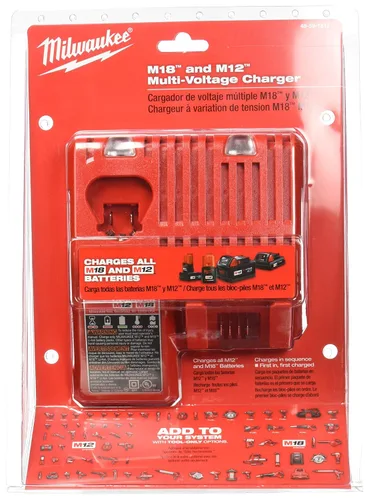 Milwaukee 48-59-1812 M12 o M18 Cargador de Batería de Iones de Litio Multivoltaje de 18V y 12V con Indicador de Nivel de Batería a Bordo