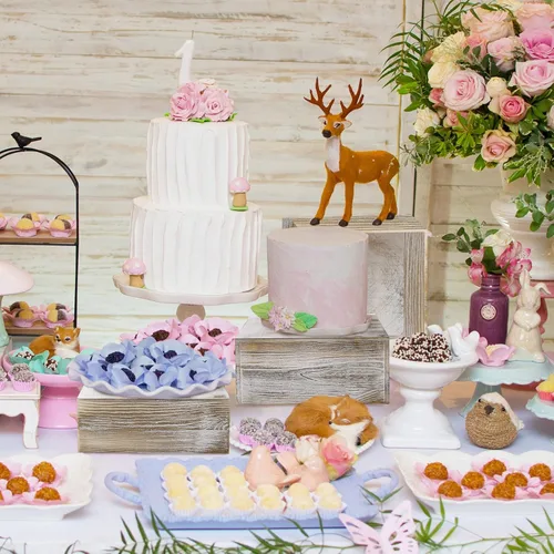 Vista 7 de Sieral Soporte cuadrado de madera encalada, 3 unidades, estilo caja, soporte para tartas, para cupcakes, aperitivos, postres, rústico, soporte