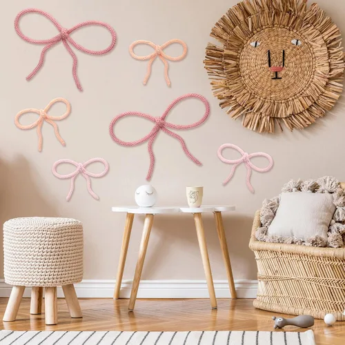 Vista 8 de Barydat 6 piezas de decoración de guardería boho, flor de margarita tejida, colgante de pared de macramé, 3 tamaños, decoración de pared con flores
