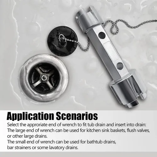 Vista 6 de Llave removedor de drenaje de bañera - Herramienta de aleación de zinc de doble extremo para baño y casa de baños