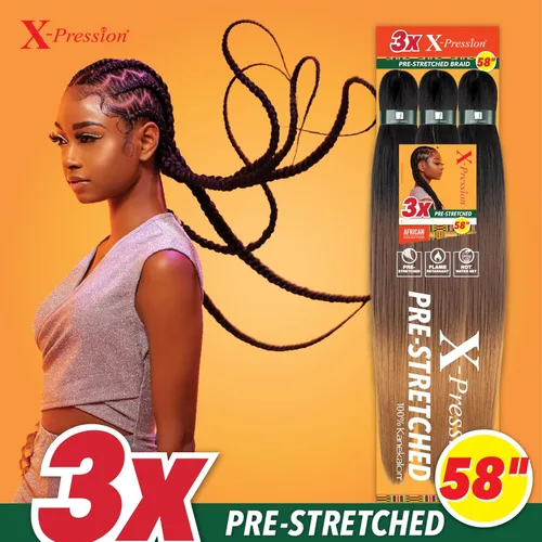 Vista 3 de Sensationnel X-Pression - Trenzas sintéticas prestiradas, 3 unidades, 58 pulgadas, negro azabache 1