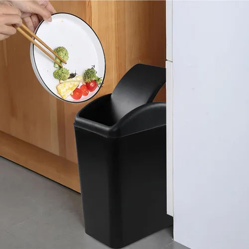 Vista 5 de Asking Cubo de basura pequeño de 4.5 galones con tapa abatible, paquete de 3 cubos de basura de plástico giratorios, color negro