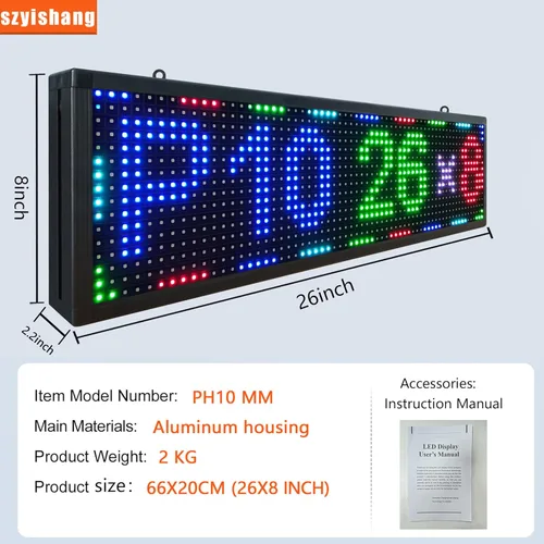 Vista 2 de YS P10 - Letrero LED programable para exteriores de 26 x 8 pulgadas, tablero de visualización RGB a todo color, señalización digital WiFi