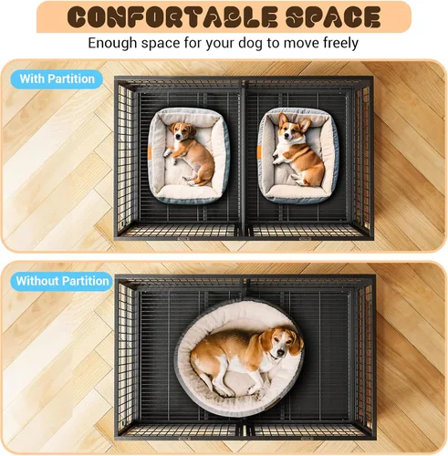 Vista 6 de Jaula resistente para perros de 48 pulgadas con divisor, jaula de acero indestructible a prueba de escapes, jaula de alta ansiedad para interiores