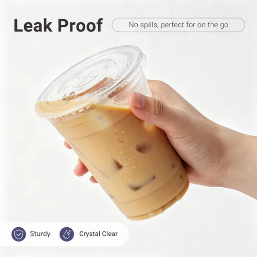 Vista 3 de 100 Pack 16 oz Clear Plastic Cups with Lids and Straws, Disposable Iced Coffee Cups To Go Sturdy Smoothie Cups for Cold Drinks