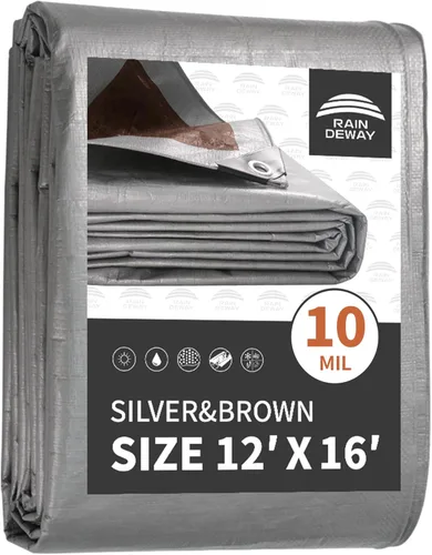 Vista 61 de RAINDEWAY Lona pequeña impermeable de 4 x 4 pies (paquete de 2), lonas resistentes impermeables de 10,5 mil con ojales de metal y bordes reforzados