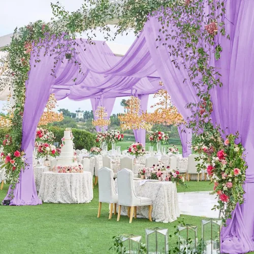 Vista 3 de FOTSHARER Cortinas de techo para bodas, cortinas de arco de boda lavanda, 2 paneles de 5 x 20 pies, cortinas de gasa para cortinas de fondo, kit