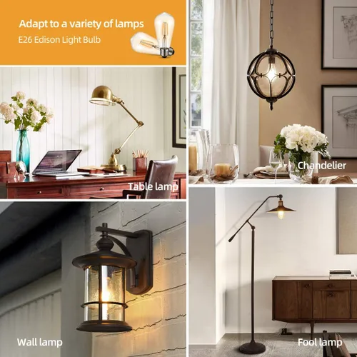 Vista 4 de HESSION - Bombillas LED Edison vintage 4W ST58, equivalentes a 60W, regulables, paquete de 4, base E26, 400 lúmenes, 2700 K luz blanca cálida