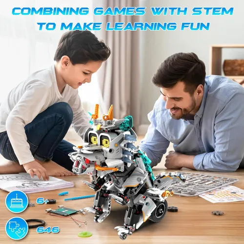 Vista 6 de Juguetes de construcción STEM para niños de 6 a 14 años, kit de construcción de robot de dinosaurio de motocicleta de 3 en 1 con control remoto
