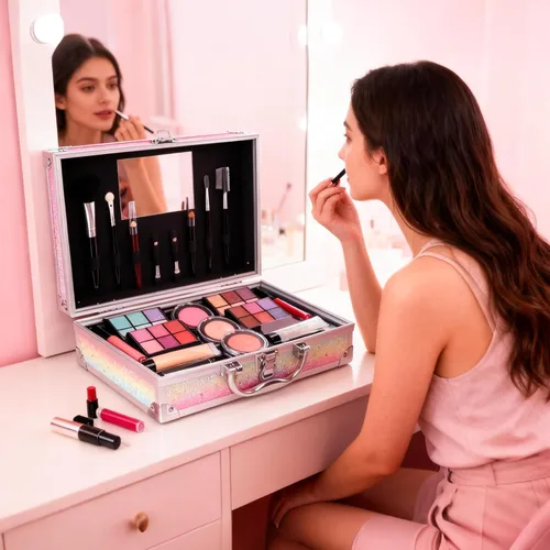 Vista 2 de Kit de maquillaje para niñas adolescentes, juego completo de cosméticos con paleta de sombras de ojos, lápiz labial, rubor, brillo de labios