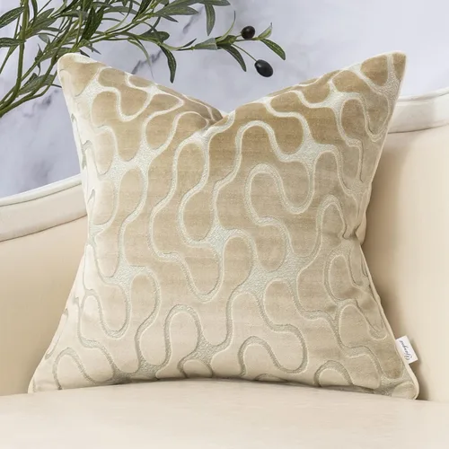 Yangest Funda de Almohada Decorativa Cuadrada Beige de Terciopelo Ondulado, Funda de Cojín Moderna con Cremallera para Sofá, Sofá de Dos Plazas,