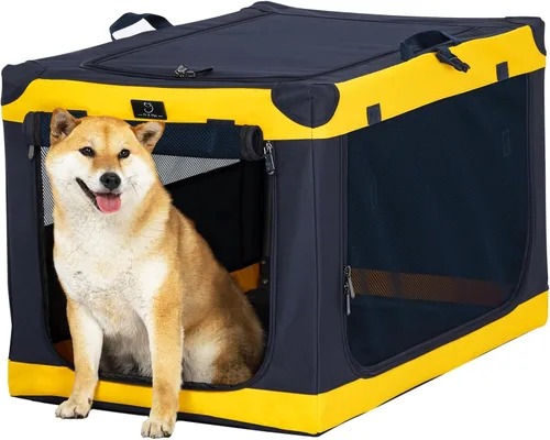 Vista 9 de Jaula plegable de 30 pulgadas para perros medianos, perrera de viaje suave portátil con cremalleras bloqueables, base impermeable, funda lavable