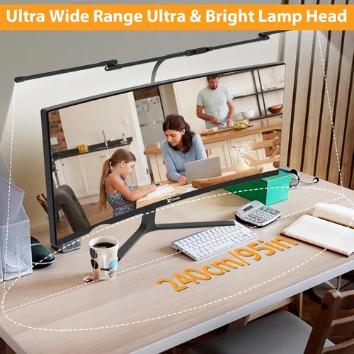 Vista 5 de Lámpara de escritorio iVict para oficina en casa, lámpara de mesa flexible de cuello de cisne de 24W, lámparas de escritorio con abrazadera, lámpara
