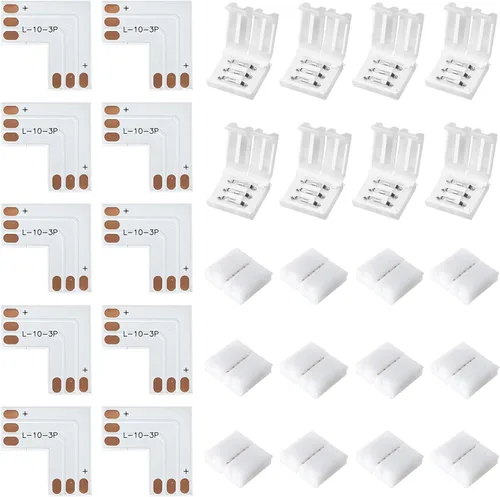 Vista 15 de JACKYLED Conectores LED de 3 pines de 0.315 pulgadas para tiras de luces LED, kit total de 22 conectores de esquina para extensión de adaptador sin