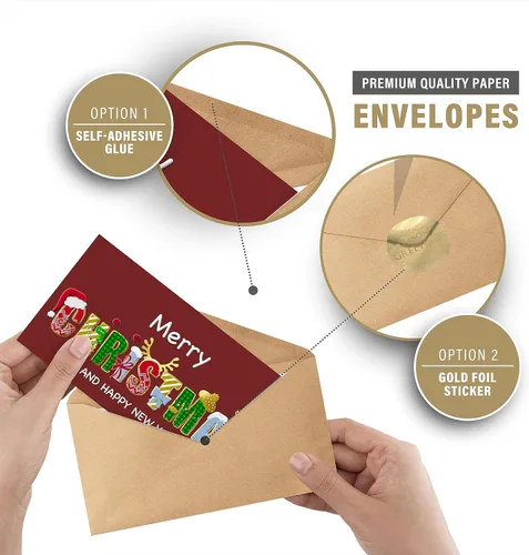 Vista 6 de easykart labels Surtido de 18 tarjetas de Navidad con sobres y calcomanías de sellado, 6 diseños temáticos navideños con efecto de lámina y relieve