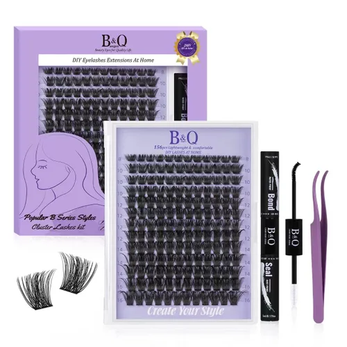 Vista 26 de B&Q Racimos de pestañas finas completos B49, racimos de pestañas 156 piezas, extensiones de pestañas cómodas en bandeja, 8-18 mm, pestañas