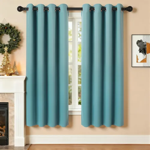 Vista 22 de Cortinas de oscurecimiento de habitación de 45 pulgadas de largo para dormitorio y sala de estar, cortinas térmicas aislantes con ojales