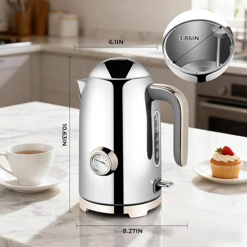 Vista 6 de SUSTEAS Hervidor Eléctrico – Hervidor de Agua Caliente para Té de 57oz con Termómetro, Olla de Acero Inoxidable de Calentamiento Rápido de 1500W