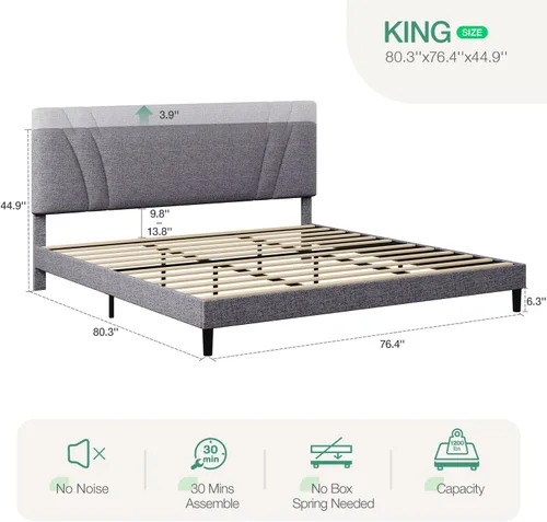 Vista 67 de Novilla Base de cama de plataforma tamaño Queen con cabecera ajustable tapizada, marco de cama Queen, no necesita somier, sin ruido, fácil montaje