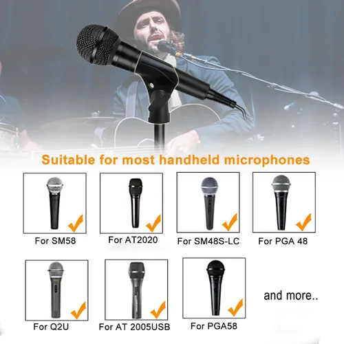 Vista 6 de 2 piezas de clip universal para micrófono, soporte ajustable para clip de micrófono para soporte de micrófono, viene con adaptador de tornillo macho