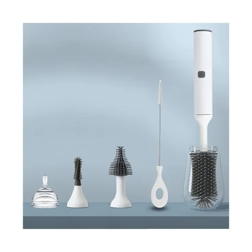 Vista 9 de Juego de cepillos eléctricos para botellas con cepillo eléctrico de silicona para biberones, cepillo para pezones, cepillo limpiador de pajilla