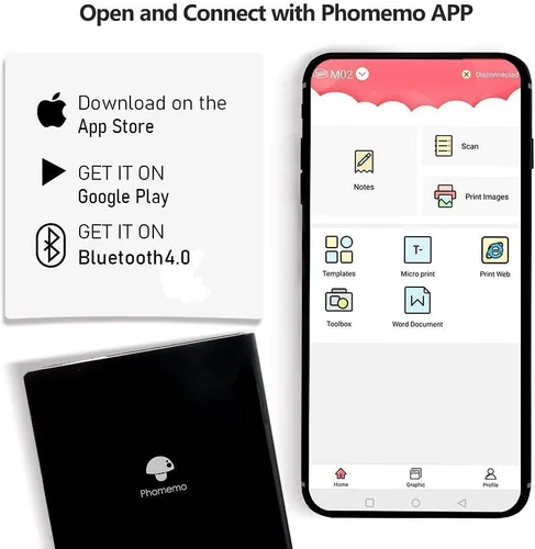 Vista 2 de Phomemo M02 Mini impresora térmica Bluetooth con 3 rollos de papel adhesivo colorido, compatible con iOS + Android para diario de planos, notas