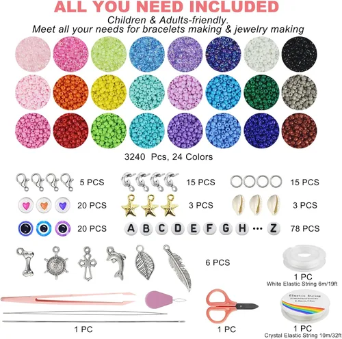 Vista 3 de Redtwo Cuentas de semillas de vidrio de 4 mm para kit de fabricación de pulseras de joyería, kit de pulseras de amistad de cuentas pequeñas