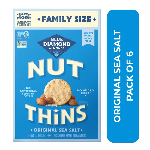 Vista 6 de Blue Diamond Almonds Nut-Thins Galletas Crujientes Sin Gluten, Original, Tamaño Familiar, 7.7 oz (Paquete de 6)