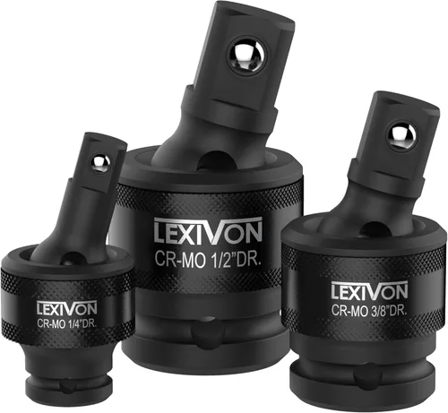 Vista 9 de LEXIVON Junta Universal de Impacto - Diseño SLIM Patentado Juego de 3 piezas de llaves giratorias de 1/2", 3/8" y 1/4" Acero Cromo-Molibdeno