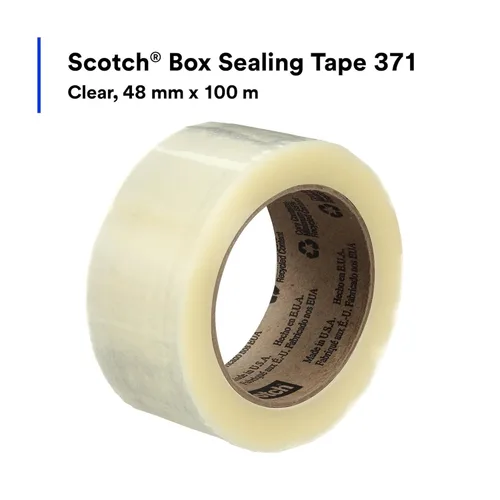 Vista 2 de 3M Scotch 371 - Cinta de embalaje de grado industrial, transparente, 1.890 in x 328.1 ft, cinta de sellado de alto rendimiento para sellado de cajas