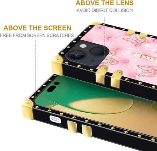 Vista 2 de DAIZAG Funda compatible con iPhone 14 Pro, funda de teléfono de mariposa de la Torre Eiffel para niñas y mujeres, funda cuadrada de poliuretano