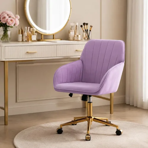 Vista 20 de Silla de tocador de maquillaje de terciopelo beige con ruedas