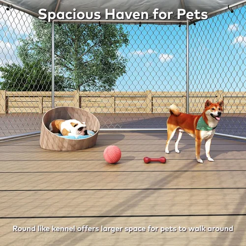 Vista 7 de Perrera para perros de 6.8 x 6.8 pies para exteriores, resistente, con cubierta impermeable y bloqueo de seguridad, malla de alambre galvanizado