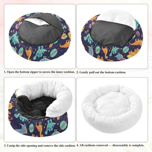 Vista 7 de Wudan Pet Cat Bed Warm & Cozy Fluffy Cat Pillow Bed for Extra Small Size Pets Supplies XS Colorful Dinosaurs Planets