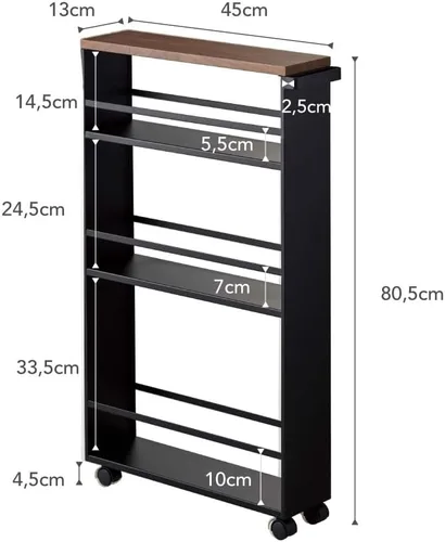 Vista 10 de YAMAZAKI home Carrito rodante delgado de almacenamiento de torre con asa Negro