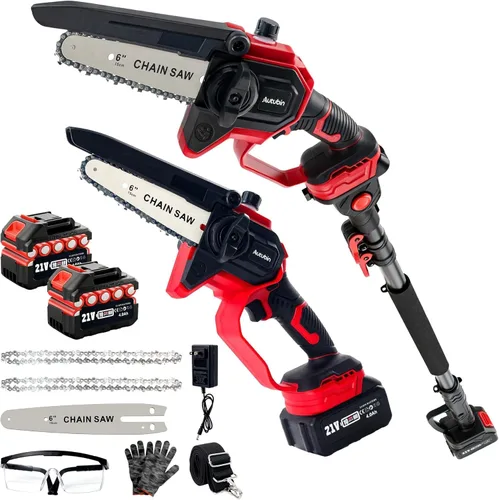 Vista 10 de Sierras de poste eléctricas de 8 pulgadas para poda de árboles, sierra de poste inalámbrica 2 en 1 y mini motosierra con poste de extensión