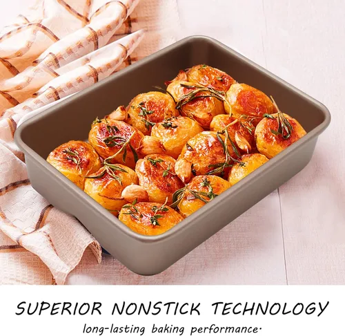 Vista 3 de UOIENRT Paquete de 2 bandejas para hornear de 9 x 7 pulgadas, bandeja antiadherente para hornear, bandeja rectangular para galletas, brownie, molde