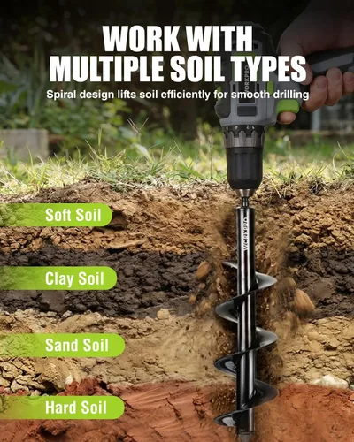 Vista 6 de WORKPRO 2PC Auger Drill Bit Set for Planting – 1.6 x 16 Inch & 3.5 x 16 Inch Garden Auger Bits, Spiral Drill for Digging Bulb Holes, Fence Posts &