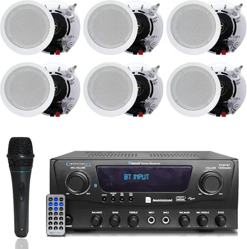 Kit de sistema de cine en casa, receptor Bluetooth de 1000 vatios con 6 unidades de 5.25 pulgadas, 175 vatios cada uno en la pared en el techo