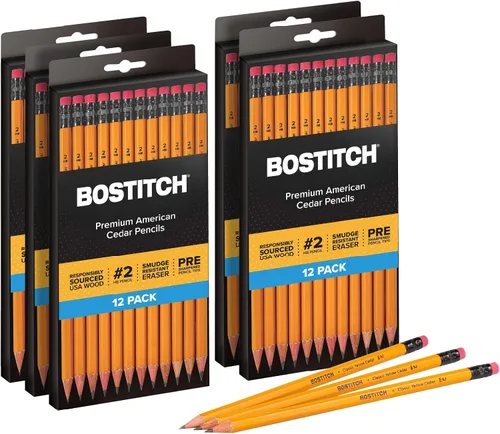 Vista 14 de Bostitch Office Premium - Lápices #2, madera de cedro americano, preafilados, grafito HB, paquete de 24 unidades (BACP12Y-2PK)