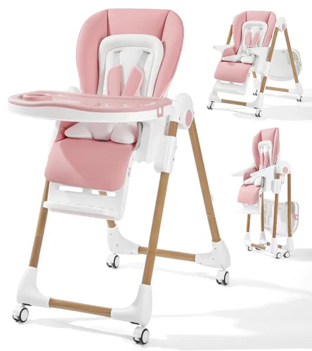 Vista 10 de Mallify Sillas altas convertibles para bebés y niños pequeños, silla alta para bebé de altura ajustable, silla alta con bandeja extraíble, respaldo